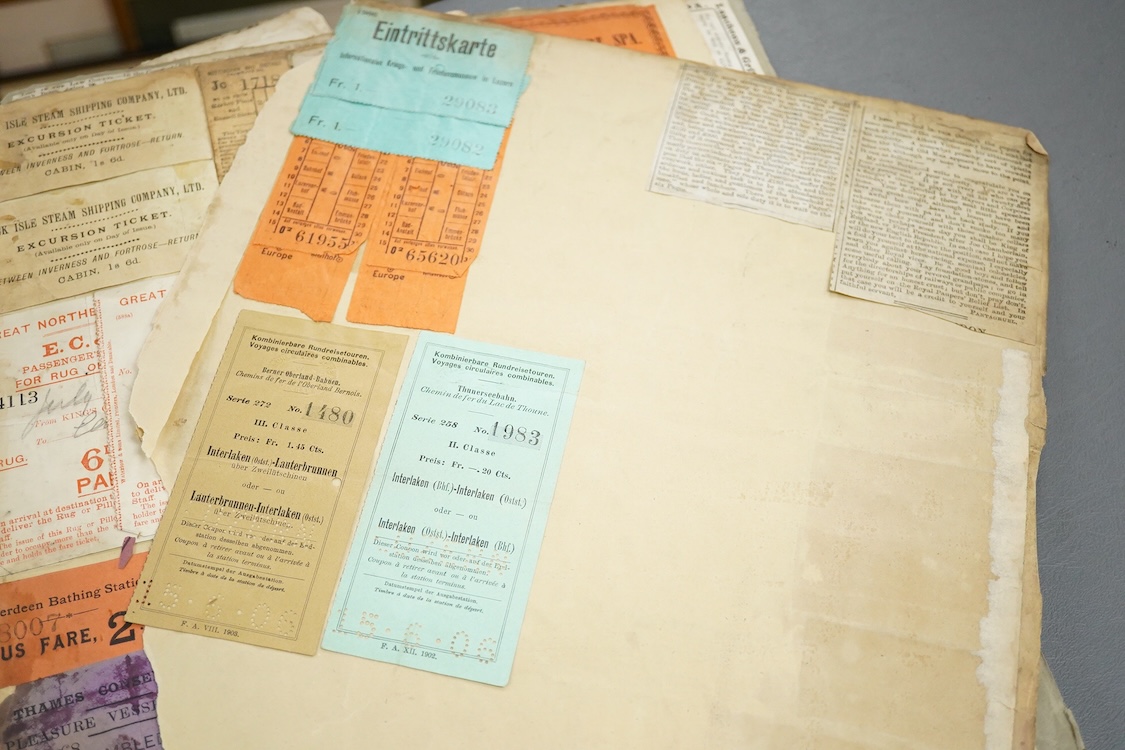 A collection of 19th century railway and shipping luggage labels, tickets, newspaper cuttings, etc. including; Clifton Suspension Bridge tickets, Exeter Tramways, Lyndon and Lynmouth Cliff Railway, the S.S. Alexandria ex
